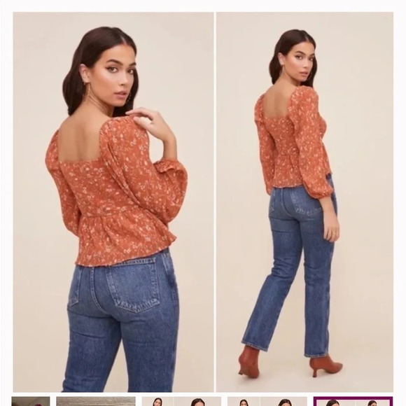 ASTR The Label Burnt Orange/Rust Floral Sweetheart Ruched Blouse Size Small - Picture 10 of 10
